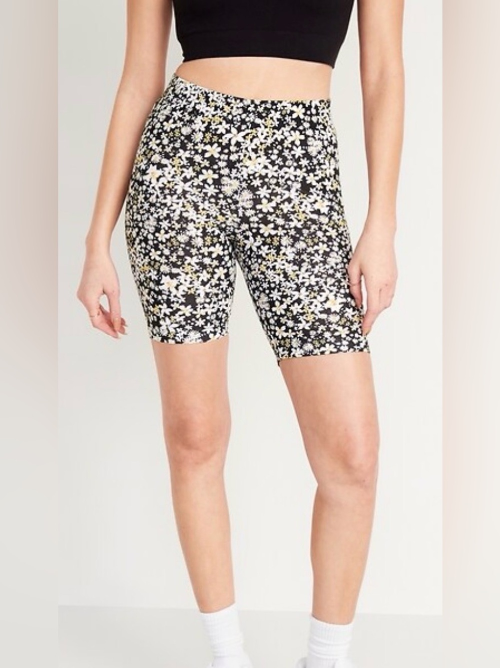 Old Navy Floral High-Rise Bike Shorts - Black/White